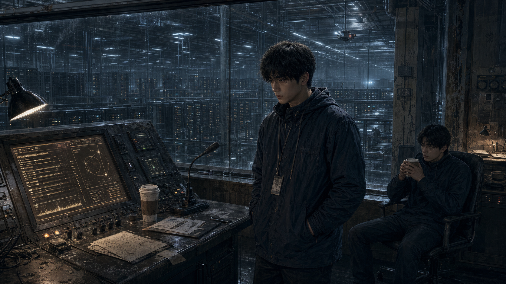 Industrial control room with tired operators
